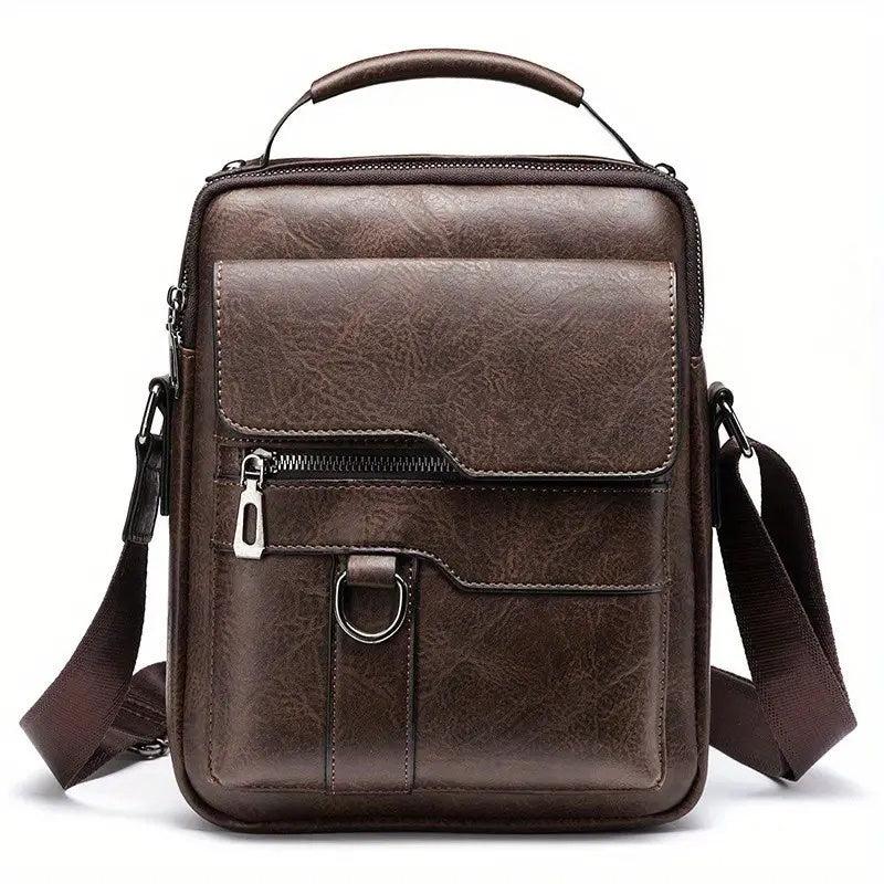 Men's Crossbody Bag Shoulder Bag Retro Leather Vertical Handbag Business