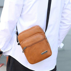 Men's Leather Crossbody Bag Vertical Messenger Briefcase