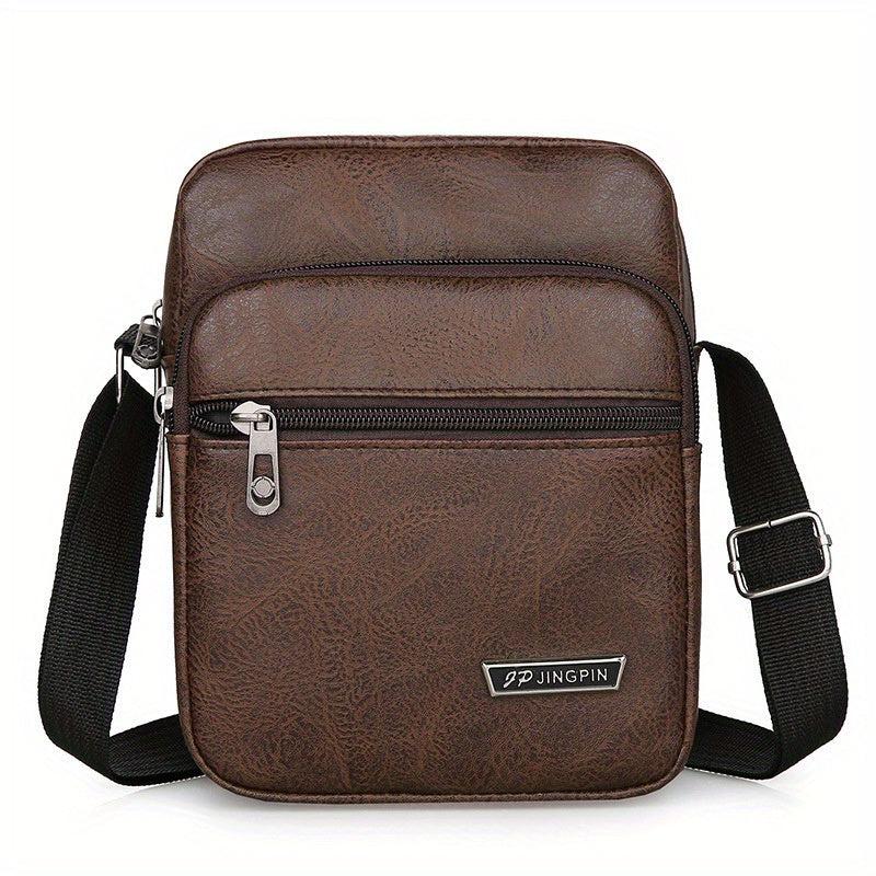 Men's Leather Crossbody Bag Vertical Messenger Briefcase