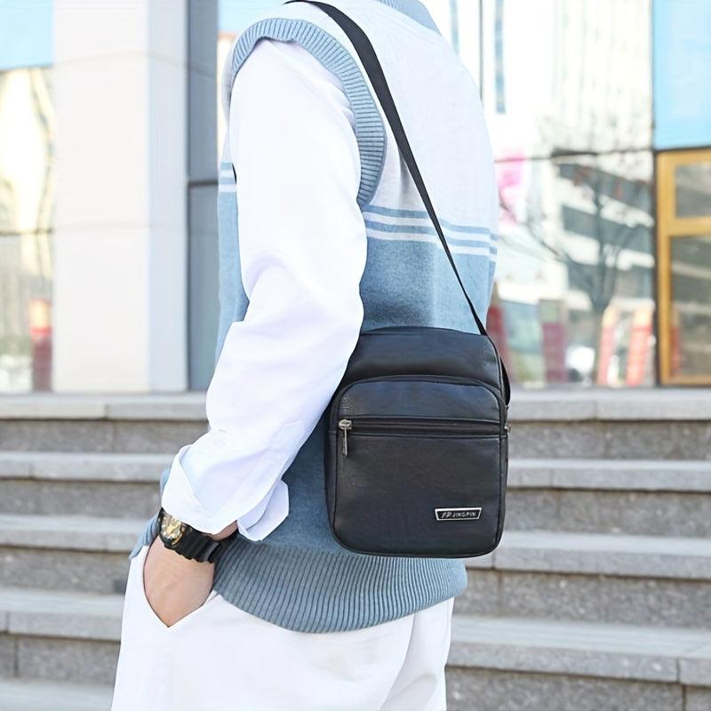 Men's Leather Crossbody Bag Vertical Messenger Briefcase