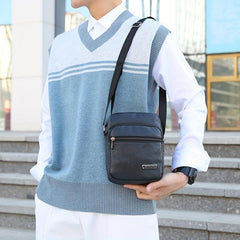 Men's Leather Crossbody Bag Vertical Messenger Briefcase