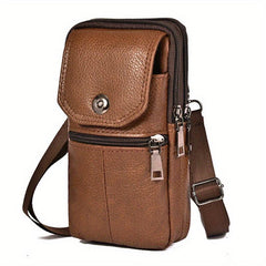Men's Casual Leather Shoulder Bag Mobile Phone Bag Portable Hanging Waist Bag