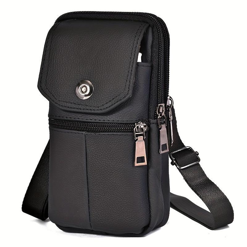 Men's Casual Leather Shoulder Bag Mobile Phone Bag Portable Hanging Waist Bag
