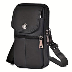 Men's Casual Leather Shoulder Bag Mobile Phone Bag Portable Hanging Waist Bag