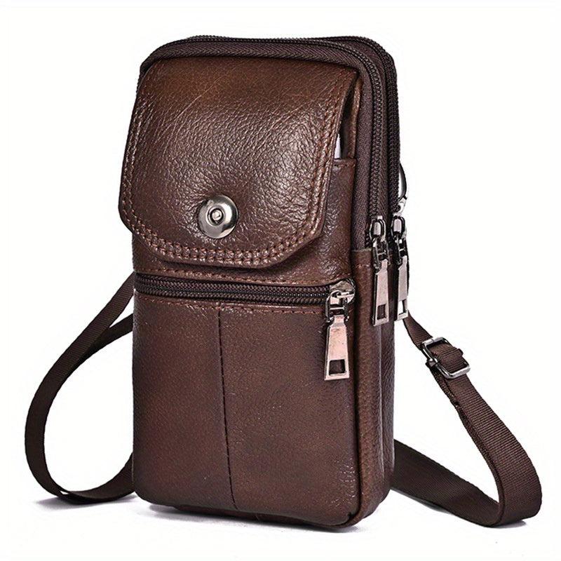 Men's Casual Leather Shoulder Bag Mobile Phone Bag Portable Hanging Waist Bag