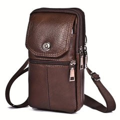 Men's Casual Leather Shoulder Bag Mobile Phone Bag Portable Hanging Waist Bag