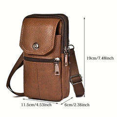 Men's Casual Leather Shoulder Bag Mobile Phone Bag Portable Hanging Waist Bag