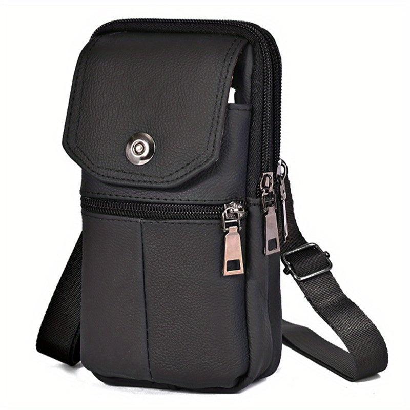Men's Casual Leather Shoulder Bag Mobile Phone Bag Portable Hanging Waist Bag