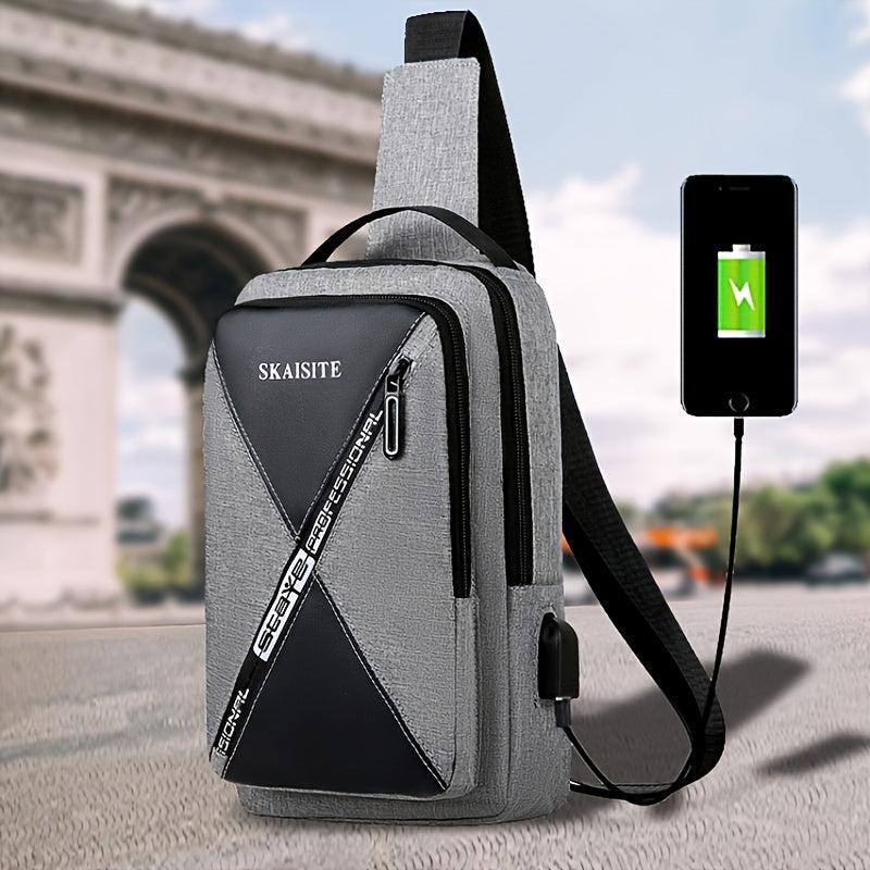 Nylon Sling Crossbody Backpack Shoulder Bag With USB Port