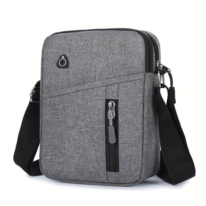 Men's Nylon Crossbody Bag with Earphone Hole Double Layer Shoulder Bag
