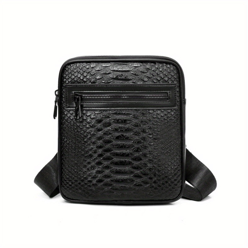 Men's Leather Messenger Bag Crocodile Pattern Chest Bag for Travel Work