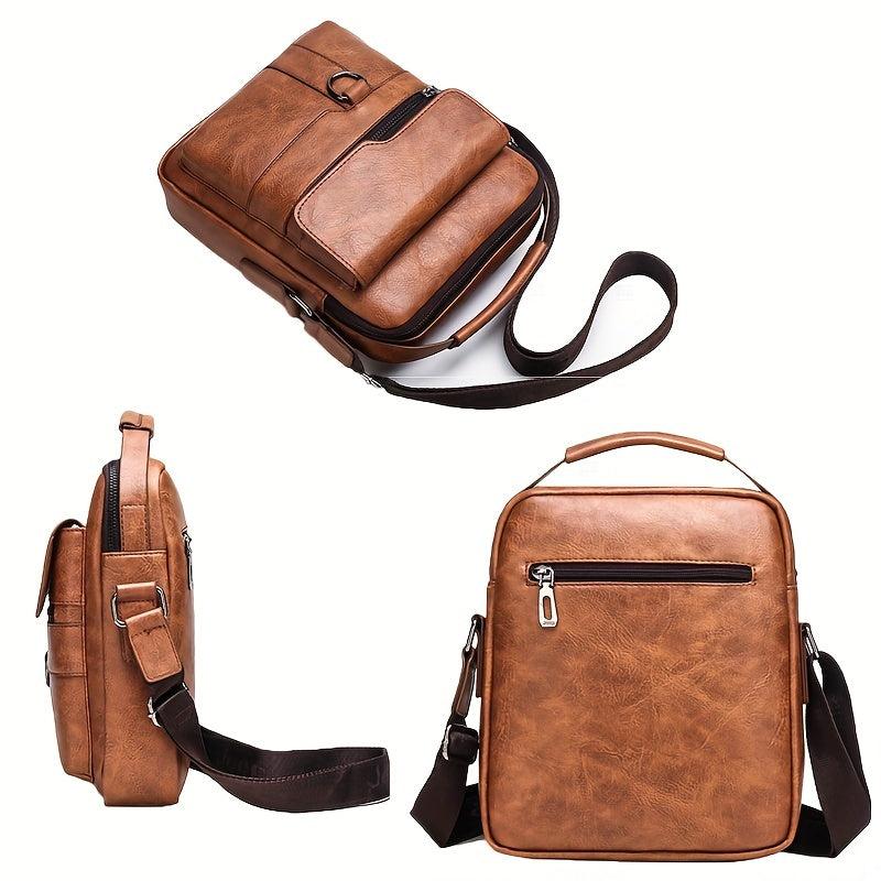 Men's Leather Crossbody Bag Multifunction Diagonal Shoulder Bag