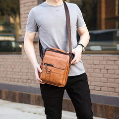 Men's Leather Crossbody Bag Multifunction Diagonal Shoulder Bag