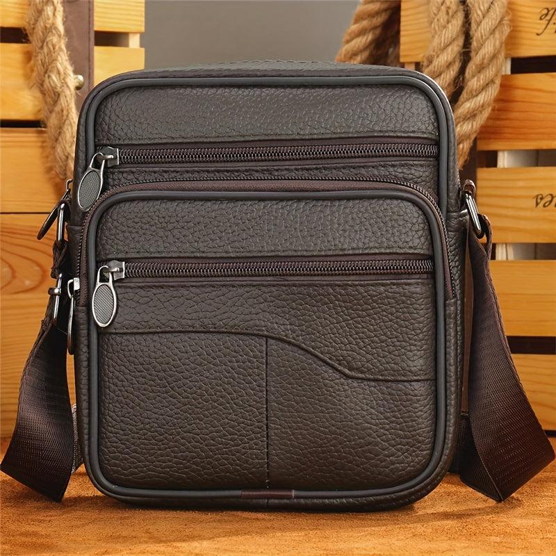 Men's Leather Crossbody Bag Vertical Casual Shoulder Phone Bag