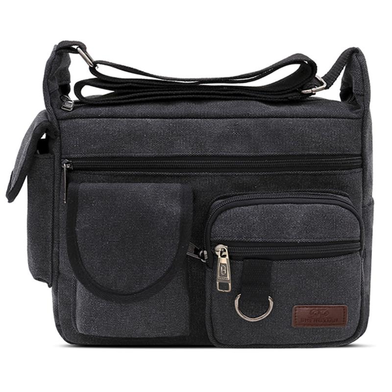 Men's Canvas Shoulder Bag Large Capacity Travel Messenger Bag
