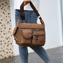 Men's Canvas Shoulder Bag Large Capacity Travel Messenger Bag