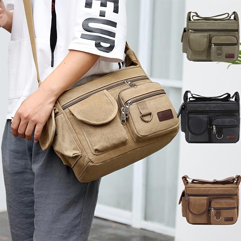 Men's Canvas Shoulder Bag Large Capacity Travel Messenger Bag