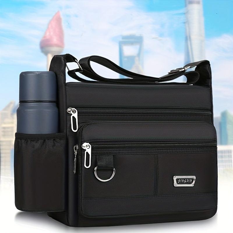 Men's Large Capacity Messenger Bag with Water Bottle Holder