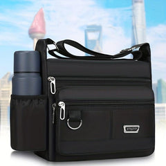 Men's Large Capacity Messenger Bag with Water Bottle Holder