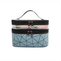 PU Rhombic Double layer Large PVC Cosmetic Storage Bag
