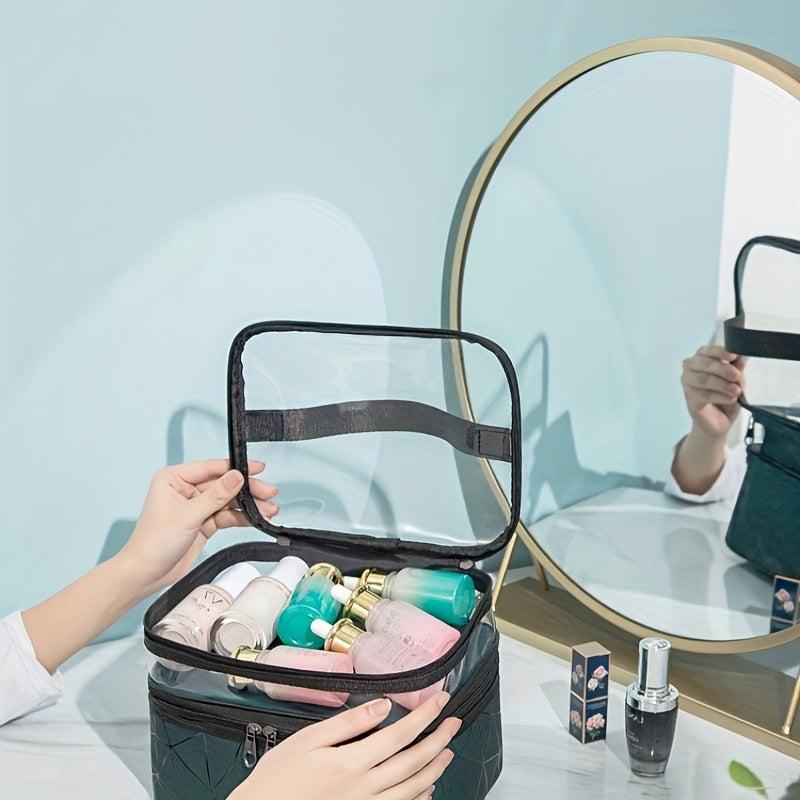 PU Rhombic Double layer Large PVC Cosmetic Storage Bag
