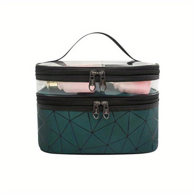 PU Rhombic Double layer Large PVC Cosmetic Storage Bag