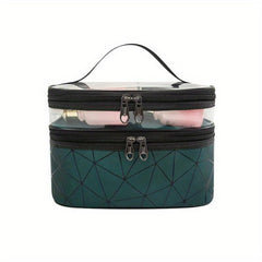 PU Rhombic Double layer Large PVC Cosmetic Storage Bag