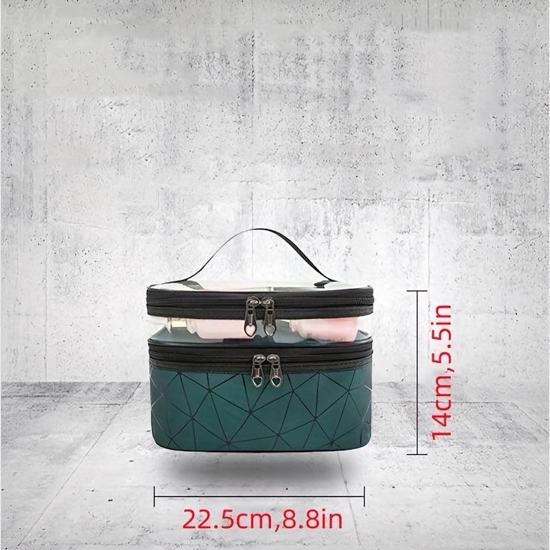 PU Rhombic Double layer Large PVC Cosmetic Storage Bag