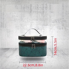 PU Rhombic Double layer Large PVC Cosmetic Storage Bag