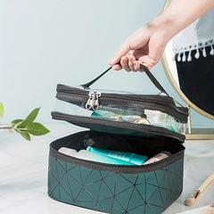 PU Rhombic Double layer Large PVC Cosmetic Storage Bag