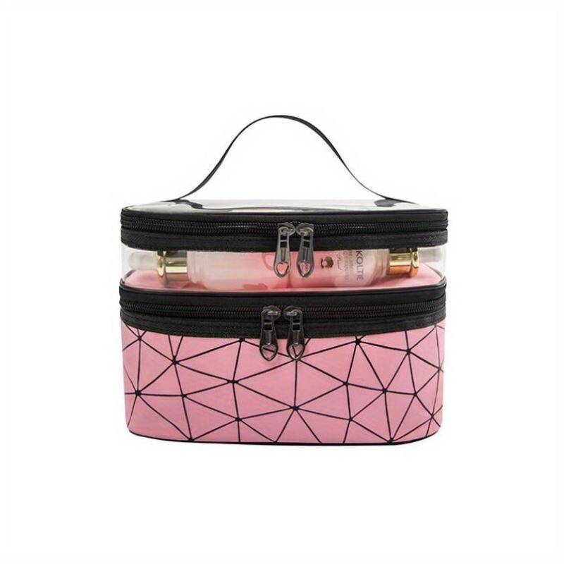 PU Rhombic Double layer Large PVC Cosmetic Storage Bag