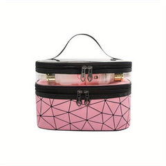 PU Rhombic Double layer Large PVC Cosmetic Storage Bag