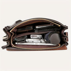 Men's Leather Crossbody Bag Vertical Shoulder Bag Briefcase
