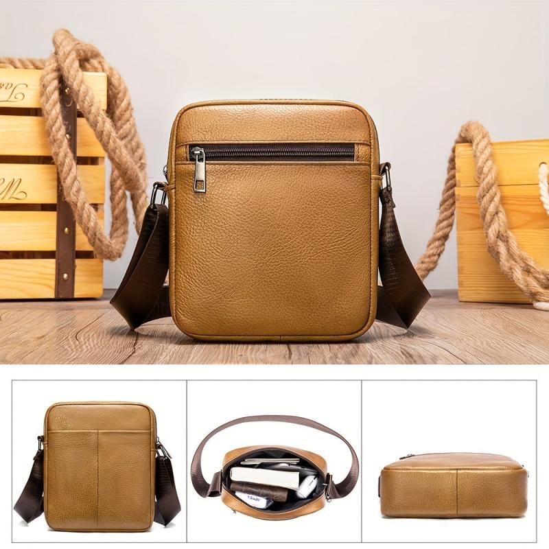 Men's Leather Crossbody Bag Vintage Messenger Bag