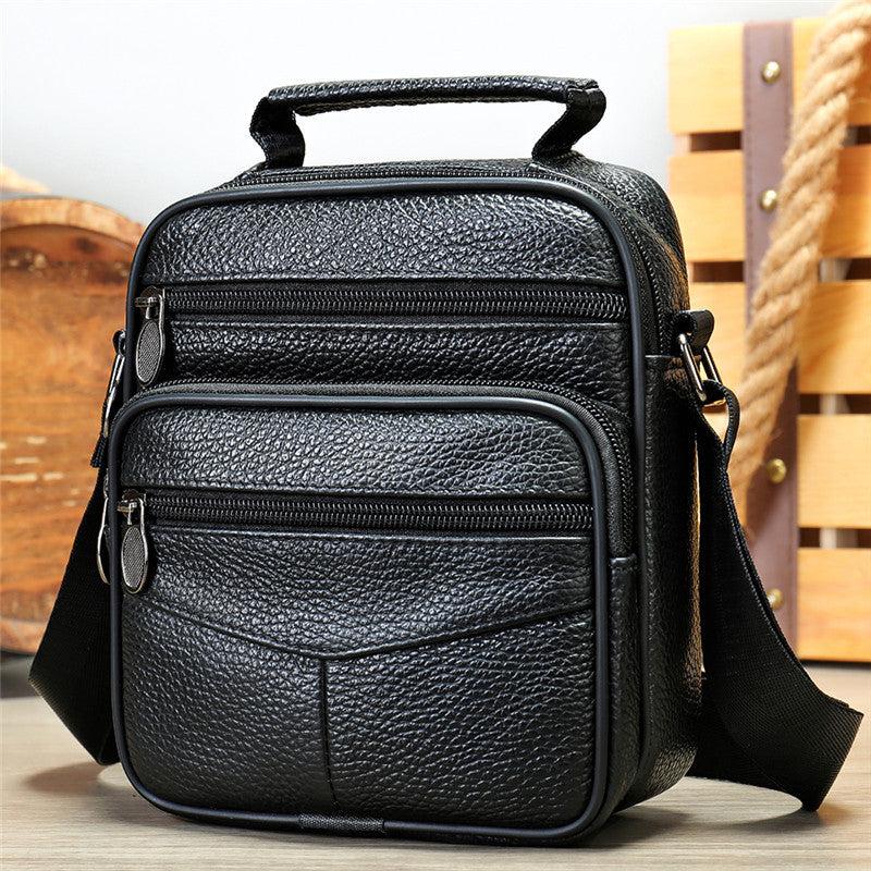Men's Leather Shoulder Bag Male Messenger Bag Vertical Crossbody Briefcase