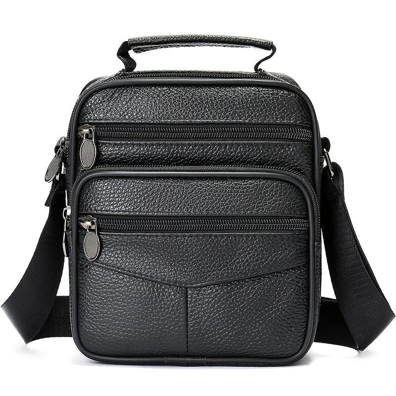 Men's Leather Shoulder Bag Male Messenger Bag Vertical Crossbody Briefcase