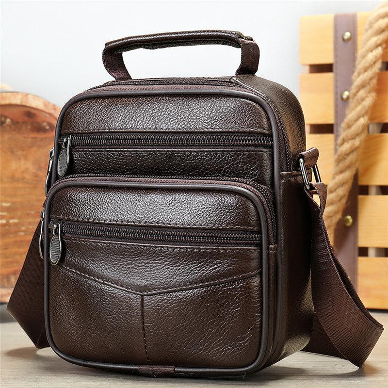 Men's Leather Shoulder Bag Male Messenger Bag Vertical Crossbody Briefcase