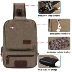 Casual Men's Chest Bag Retro Large Capacity Waterproof Canvas Shoulder Bag