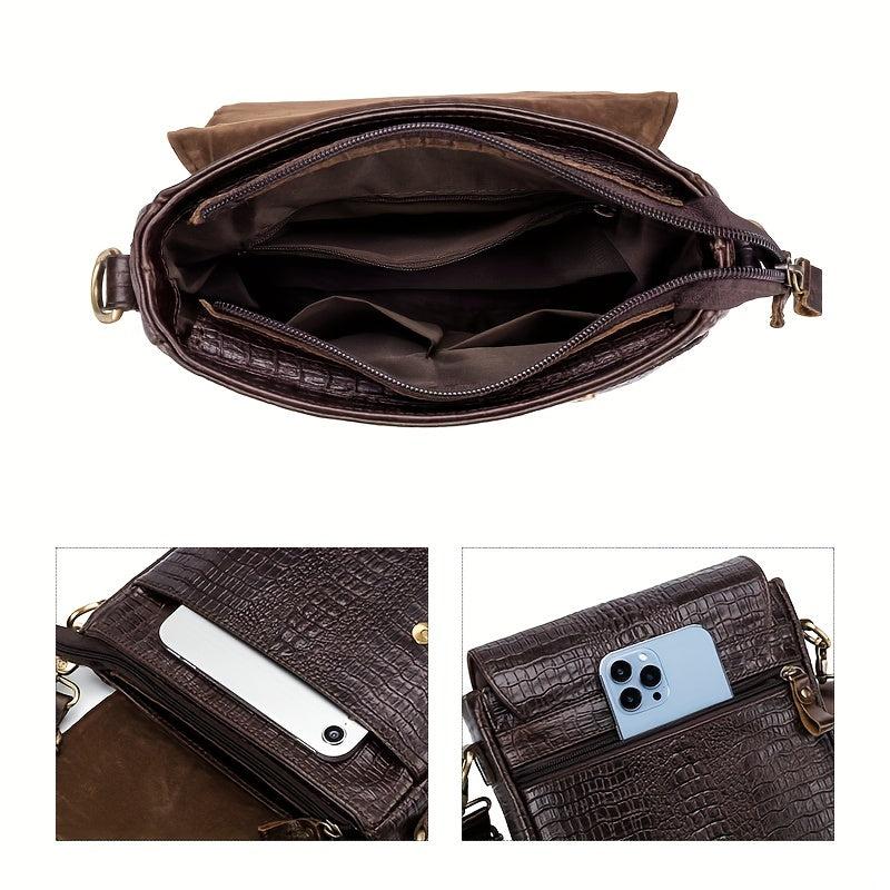 SCHLATUM Crocodile Pattern Leather Shoulder Bag for Work