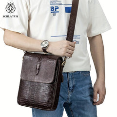 SCHLATUM Crocodile Pattern Leather Shoulder Bag for Work