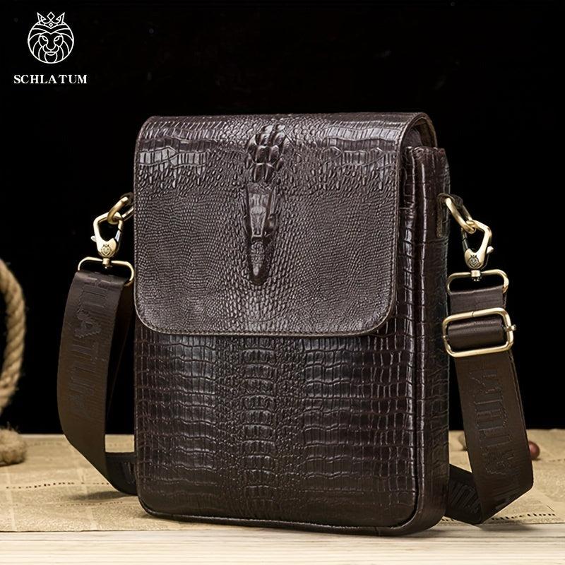 SCHLATUM Crocodile Pattern Leather Shoulder Bag for Work
