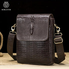 SCHLATUM Crocodile Pattern Leather Shoulder Bag for Work