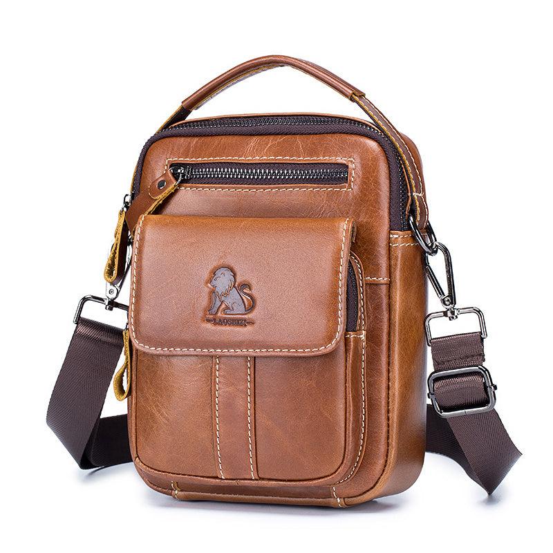 Men's Cowhide Shoulder Messenger Bag Casual Retro Vertical Small Bag