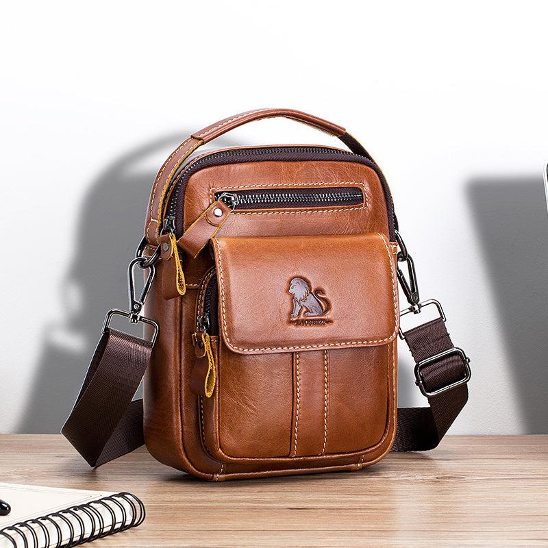 Men's Cowhide Shoulder Messenger Bag Casual Retro Vertical Small Bag