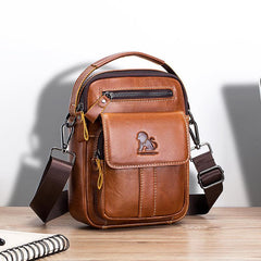 Men's Cowhide Shoulder Messenger Bag Casual Retro Vertical Small Bag