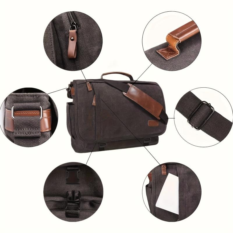 Men's Vintage Canvas Messenger Bag Waterproof Large Capacity