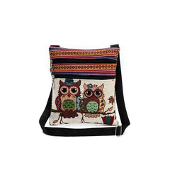 Embroidered Owl Print Shoulder Bag