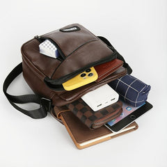 Men's PU Leather Shoulder Bag Business Casual Large Capacity Backpack