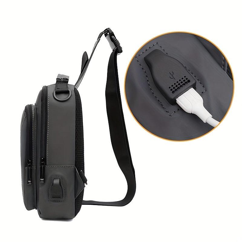 Men's Crossbody Bag USB Charging Multifunction Shoulder Bag for Outdoor Sports