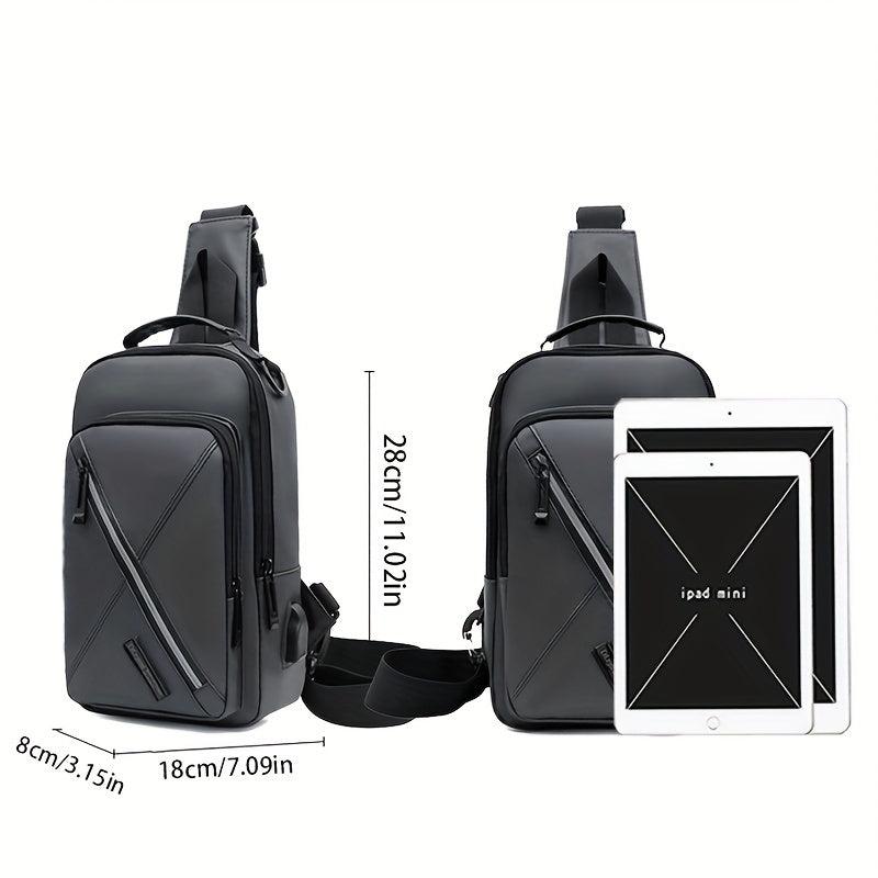 Men's Crossbody Bag USB Charging Multifunction Shoulder Bag for Outdoor Sports